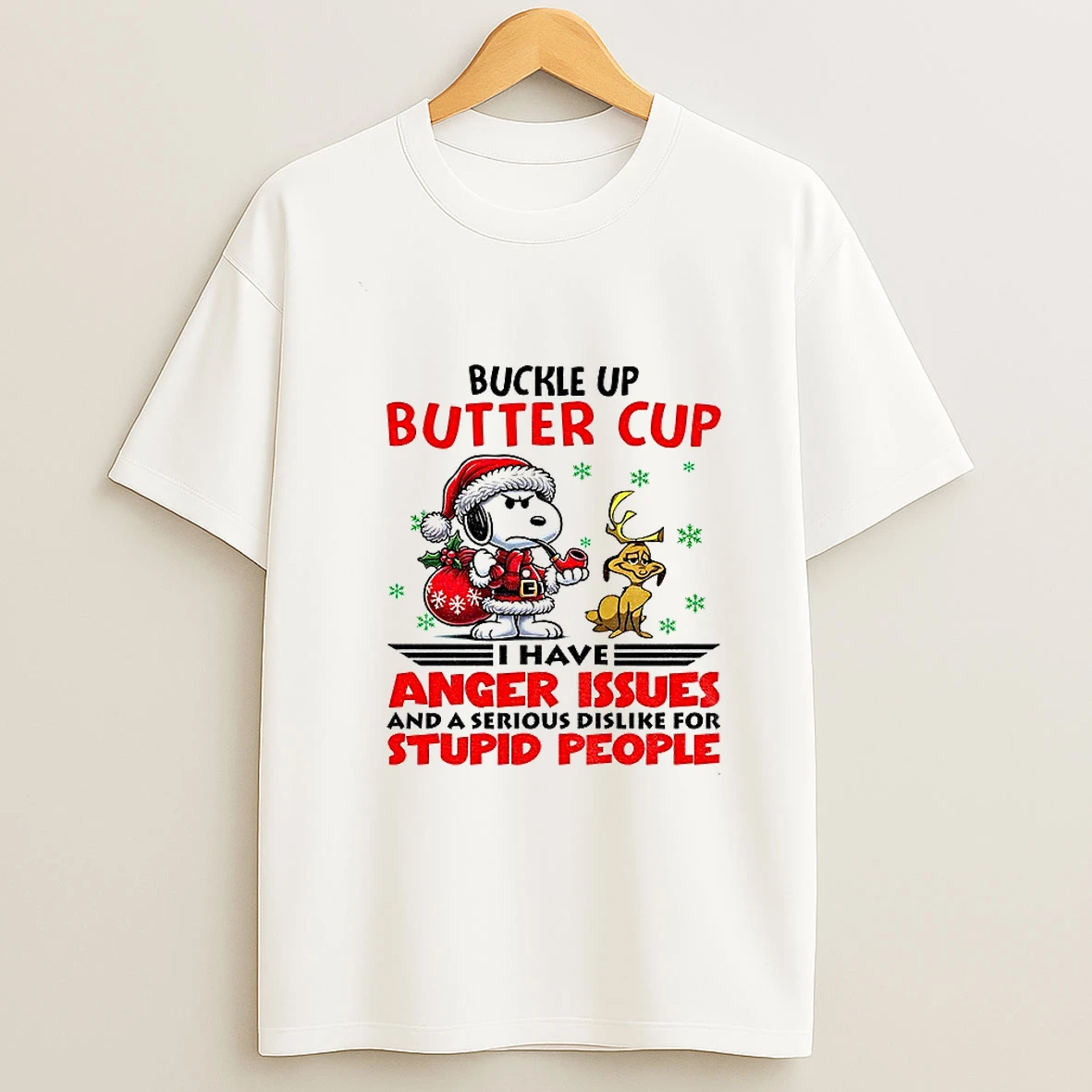 Snoopy And Woodstock Buckle Up Butter Cup I Have Anger Issues And A Serious Dislike For Christmas Tshirt Hoodie
