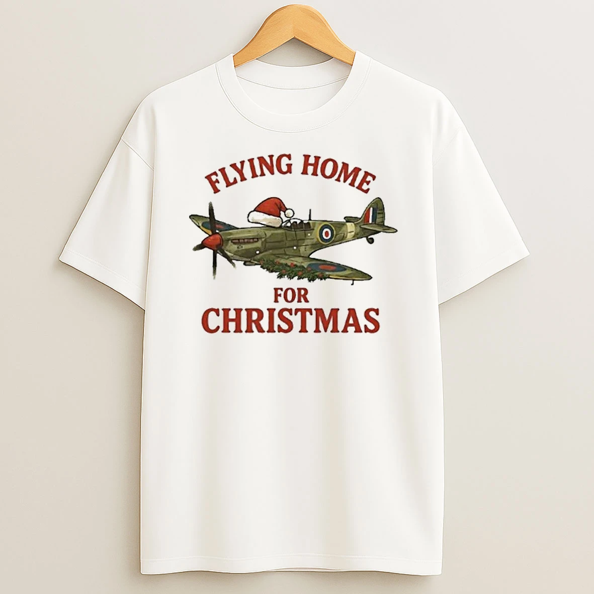 Spitfire Flying Home For Christmas Laurel Tshirt Hoodie