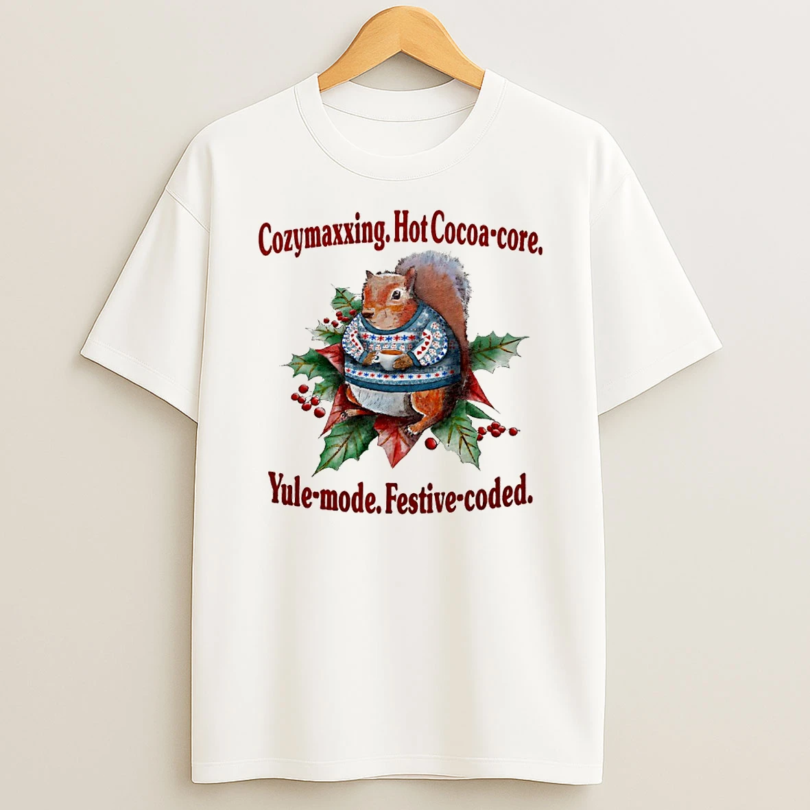 Squirrel Cozymaxxing Hot Cocoa Core Yule Mode Festive Coded Circle Tshirt Hoodie