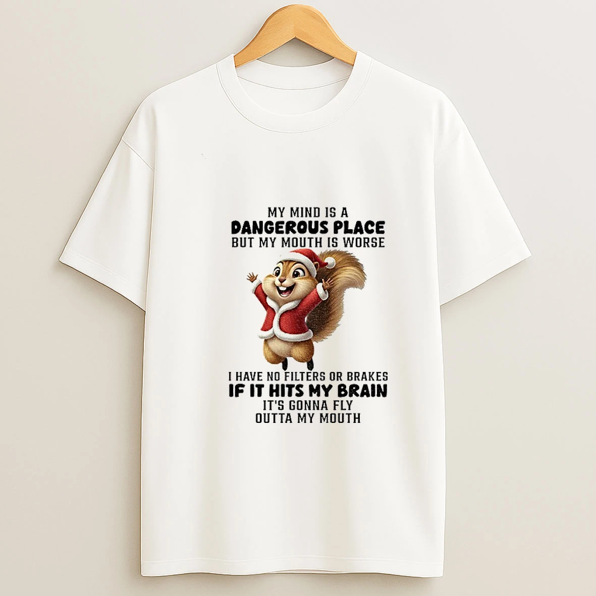 Squirrel Santa Hat My Mind Is A Dangerous Place But My Mouth Is Worse I Have No Filters Or Brakes Christmas Tshirt Hoodie