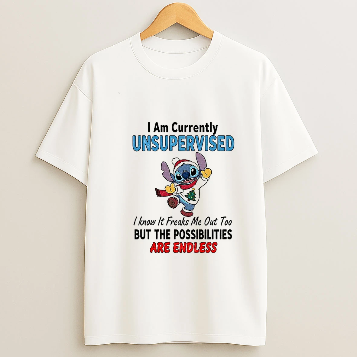 Stitch I Am Currently Unsupervised I Know It Freaks Me Out Too Possibilities Are Endless Christmas Tshirt Hoodie