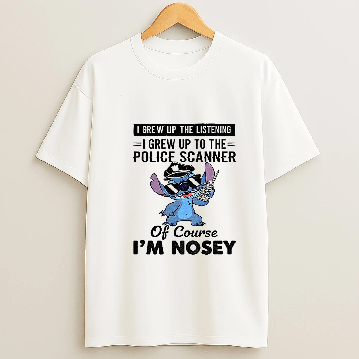 Stitch I Grew Up The Listening I Grew Up To The Police Scanner Of Course Im Nosey Christmas Tshirt Hoodie