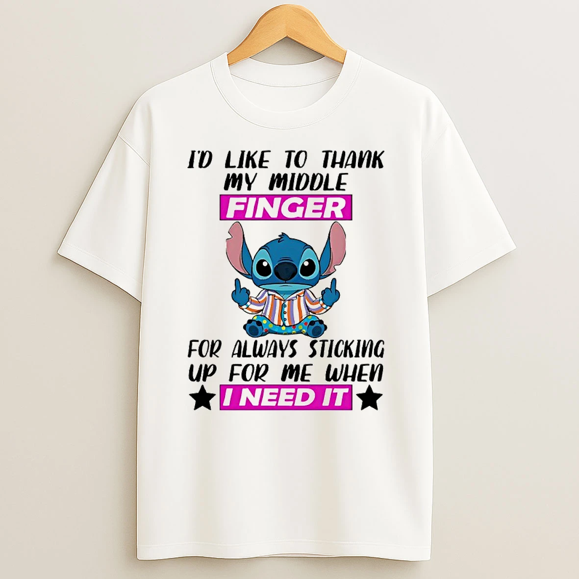 Stitch Id Like To Thank My Middle Finger For Always Sticking Up For Me When I Need It Circle Tshirt Hoodie