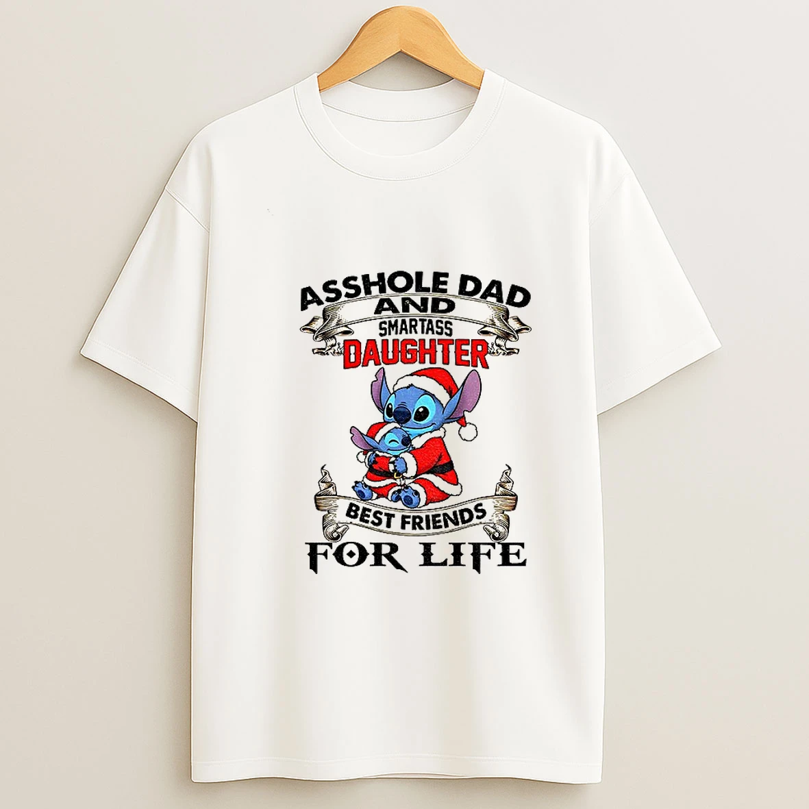 Stitch Santa Hat Asshole Dad And Smartass Daughter Best Friends For Life Christmas Tshirt Hoodie