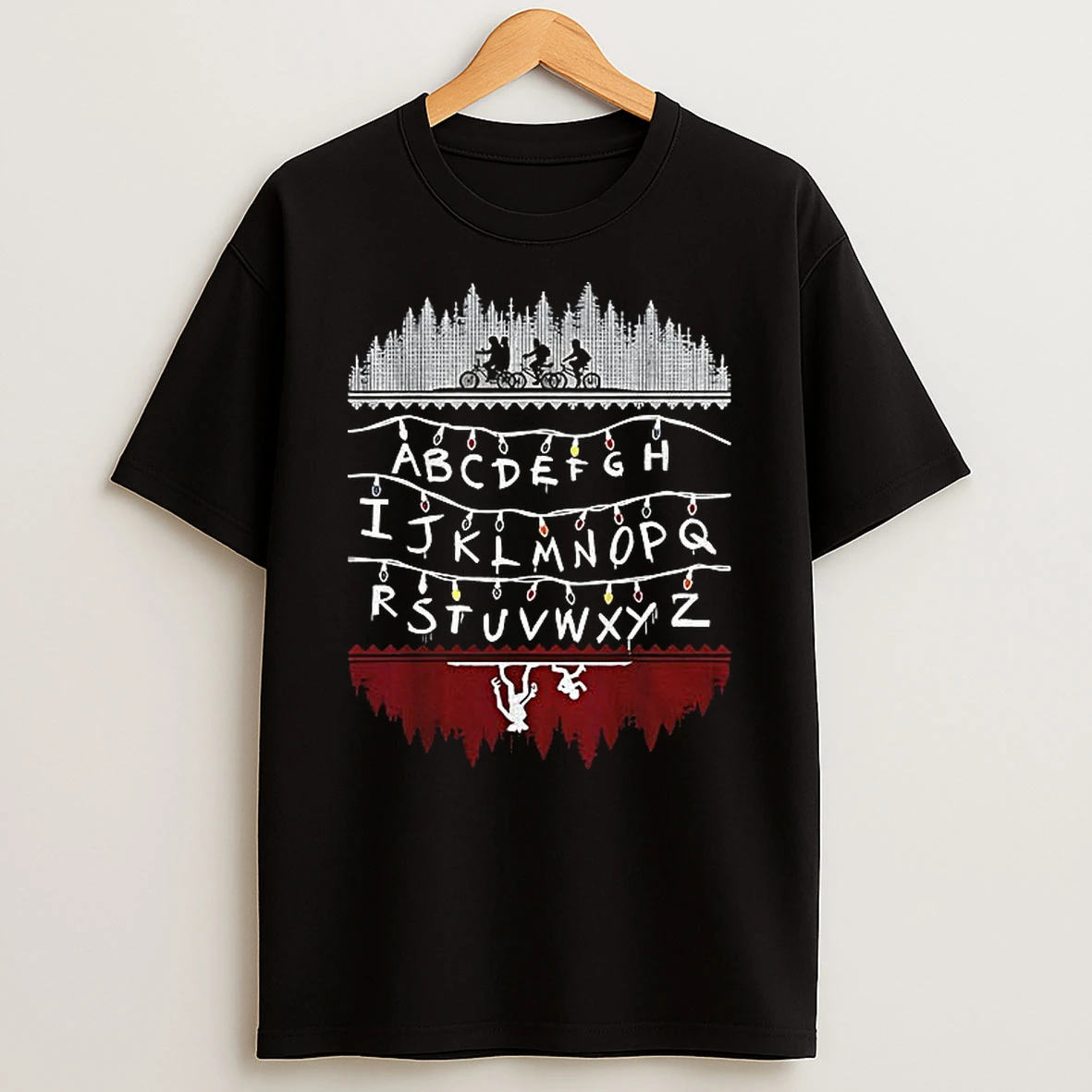 Stranger Things Alphabet Lights Abcdefgh Merry Christmas Tshirt Hoodie