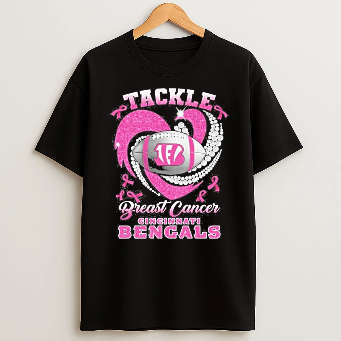 Tackle Breast Cancer Cincinnati Bengals Heart Ball Logo Tshirt Hoodie