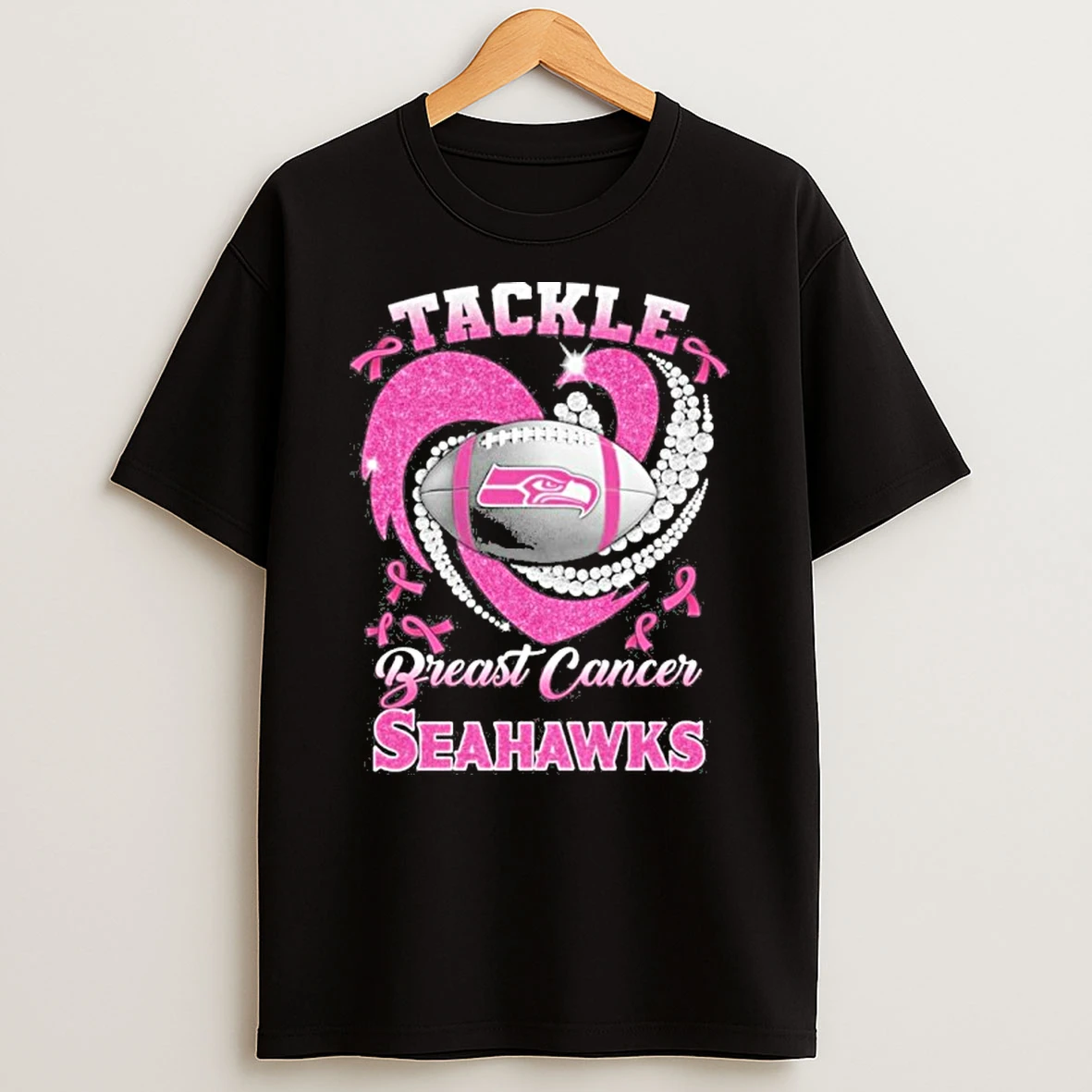 Tackle Breast Cancer Seahawks Heart Ball Logo Tshirt Hoodie
