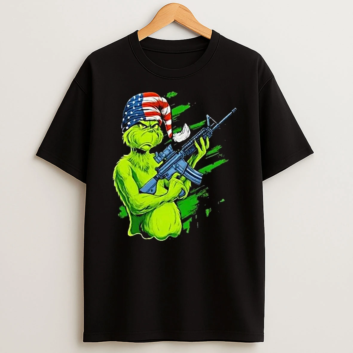Tactical Grinch Holding Rifle Ar 15 American Hat Tshirt Hoodie