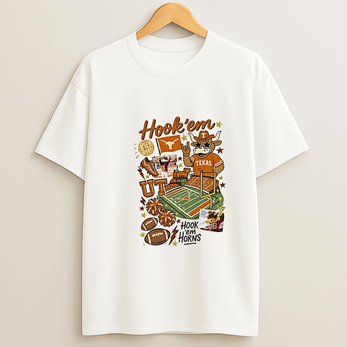 Texas Longhorns Mascot Hook Em Horns Football Nfl Vintage Tshirt Hoodie
