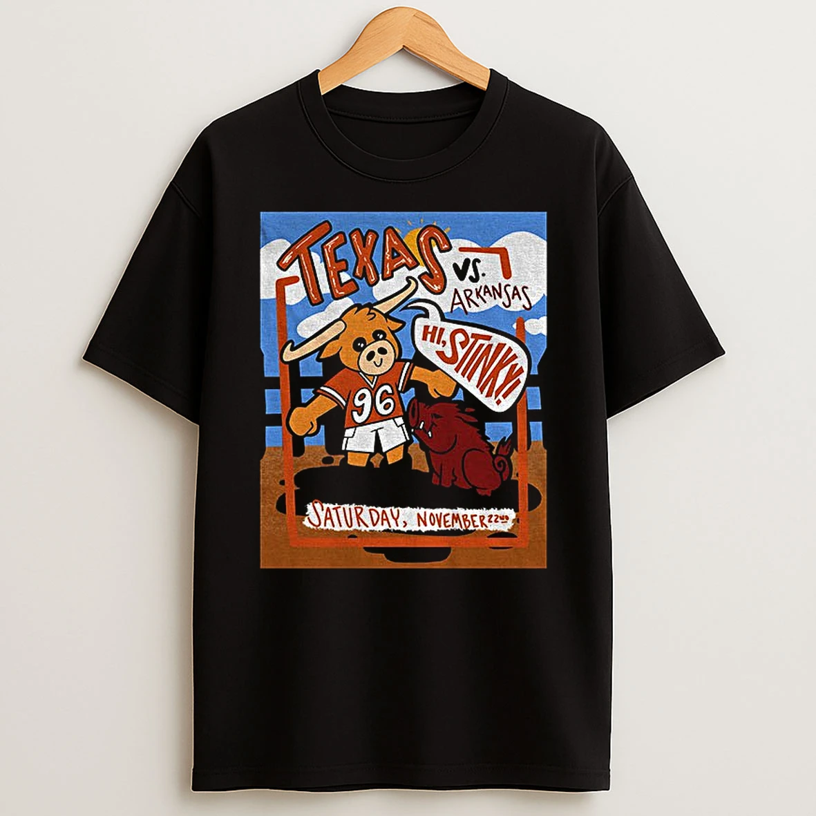 Texas Longhorns Vs Arkansas Razorbacks Hi Stinky Saturday November 22nd Cartoon Tshirt Hoodie
