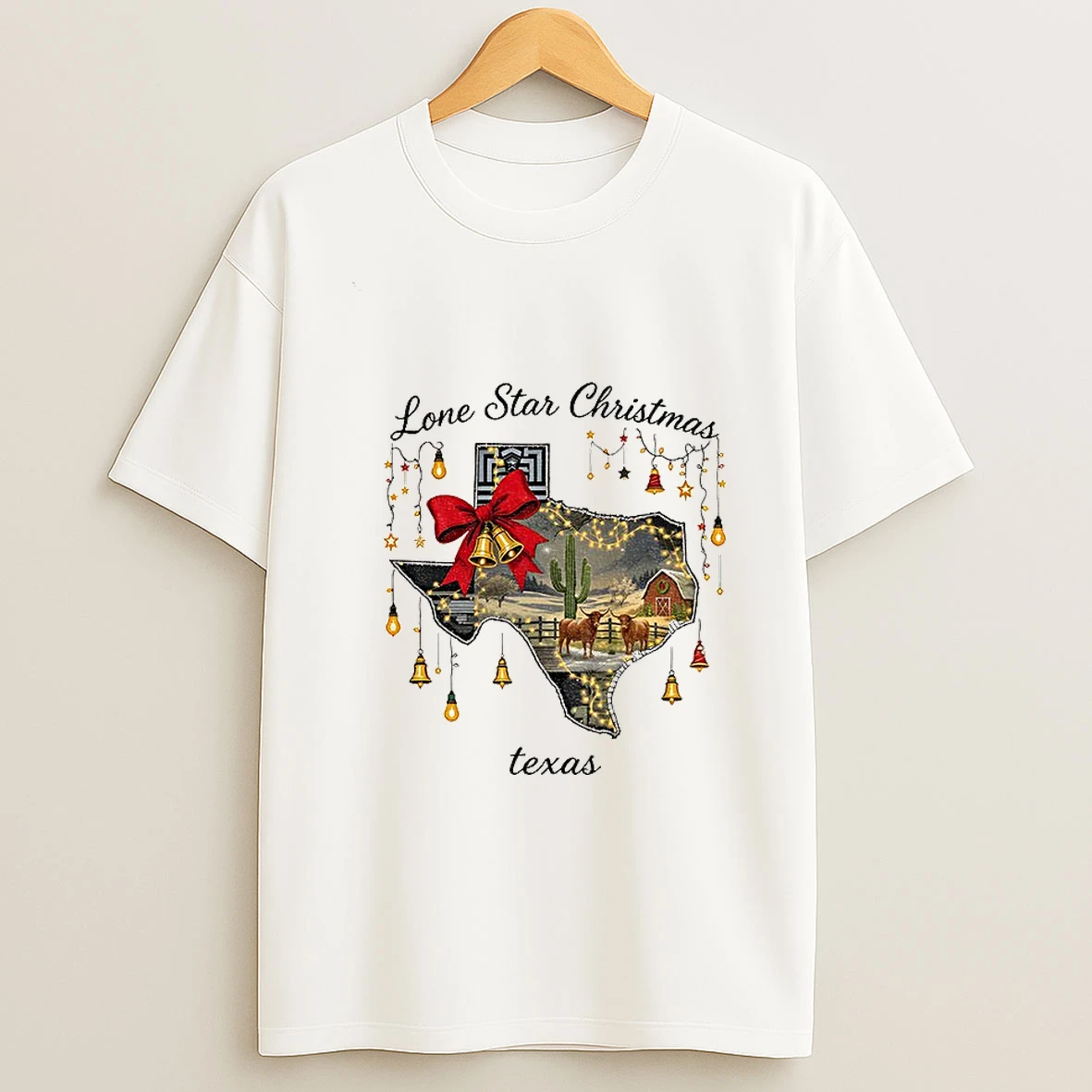 Texas Merry Christmas Lone Star Christmas Festive Lights And Bells Tshirt Hoodie