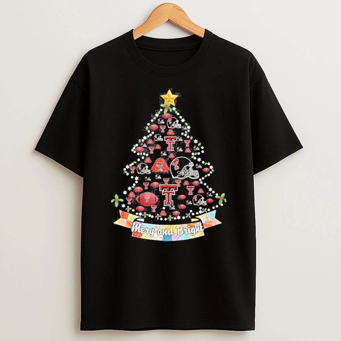 Texas Tech Red Raiders Merry And Bright Christmas Tree Tshirt Hoodie