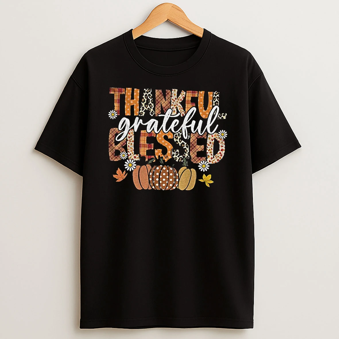 Thankful Grateful Blessed Thanksgiving Fall Pumpkin Tshirt Hoodie