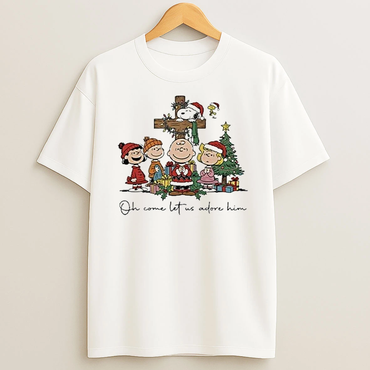 The Peanuts Christmas Christian Oh Come Let Us Adore Him Tshirt Hoodie