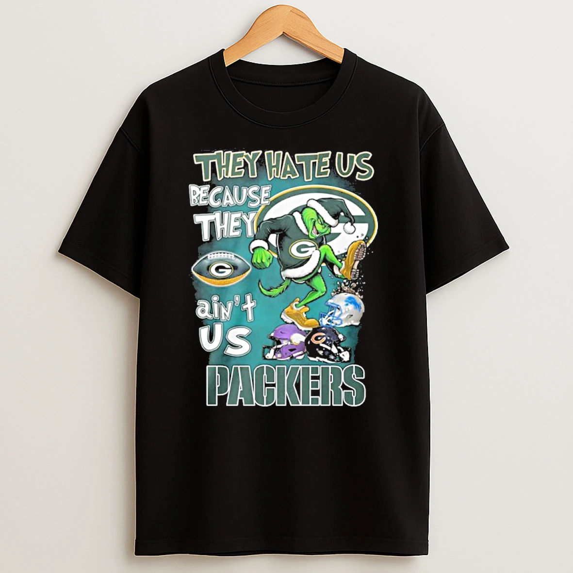 They Hate Us Cause They Aint Us Grinch Green Bay Packers Stomp On Teams Tshirt Hoodie
