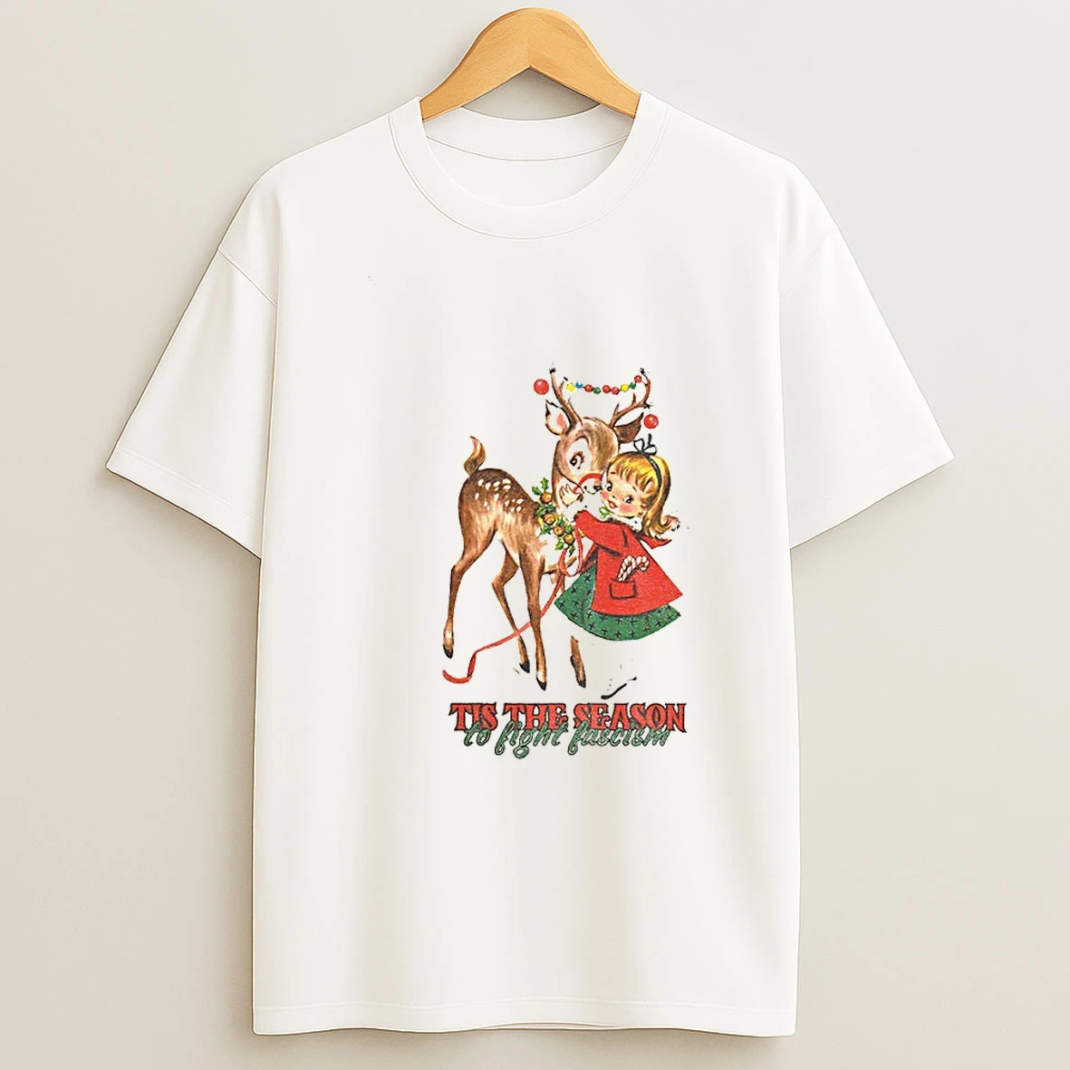 Tis The Season To Fight Fascism Vintage Christmas Reindeer Tshirt Hoodie