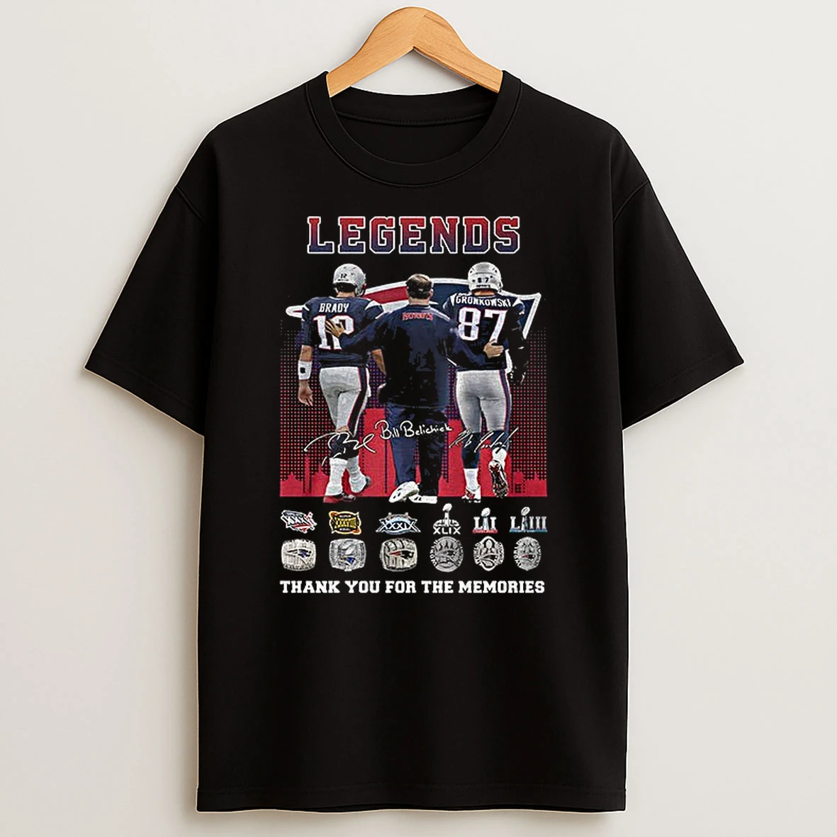 Tom Brady Rob Gronkowski Bill Belichick New England Patriots Nfl Football Legends Signatures Tshirt Hoodie
