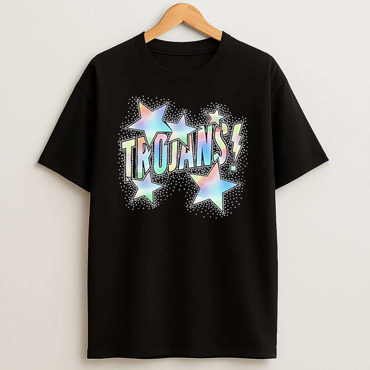 Trojans Glitter Effect And Stars Around Style Tshirt Hoodie