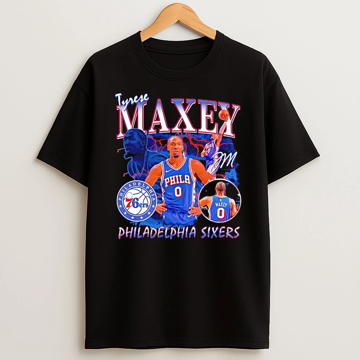 Tyrese Maxey 0 Philadelphia 76ers Player Signature Collage Tshirt Hoodie