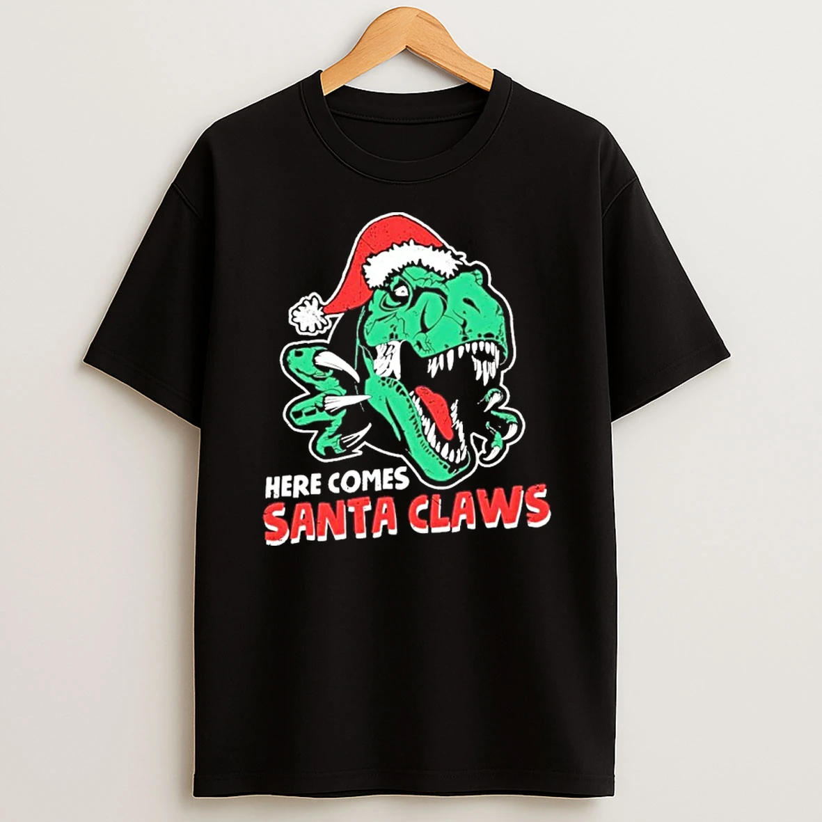 Ugly Xmas Dinosaur Here Comes Santa Claws Claus Tshirt Hoodie