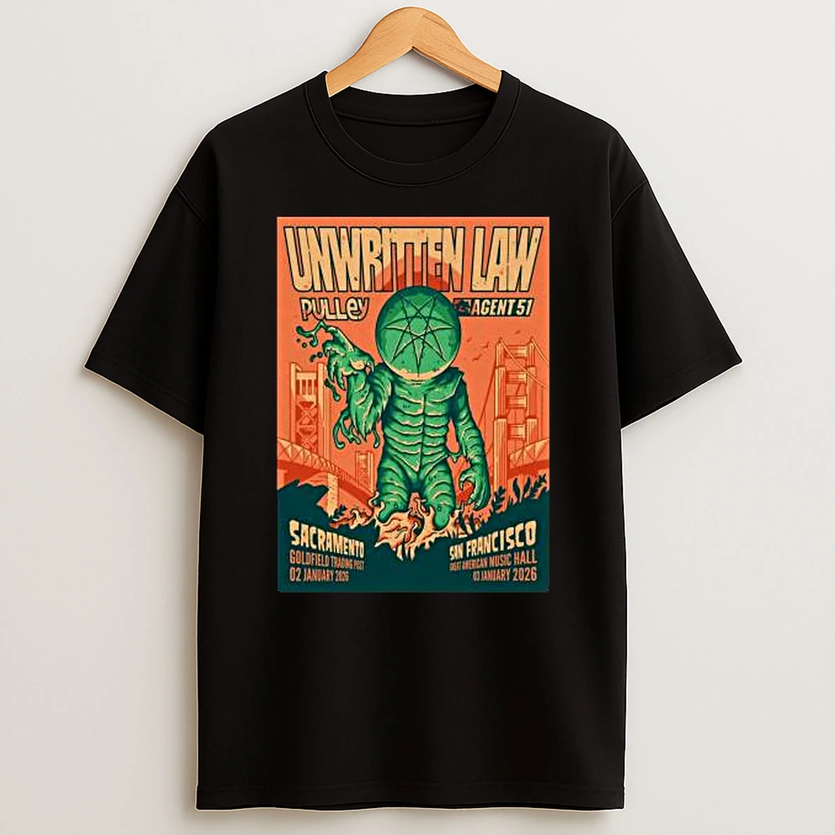 Unwritten Law Jan 2 2026 Sacramento Ca And Jan 3 2026 San Francisco Ca Tshirt Hoodie