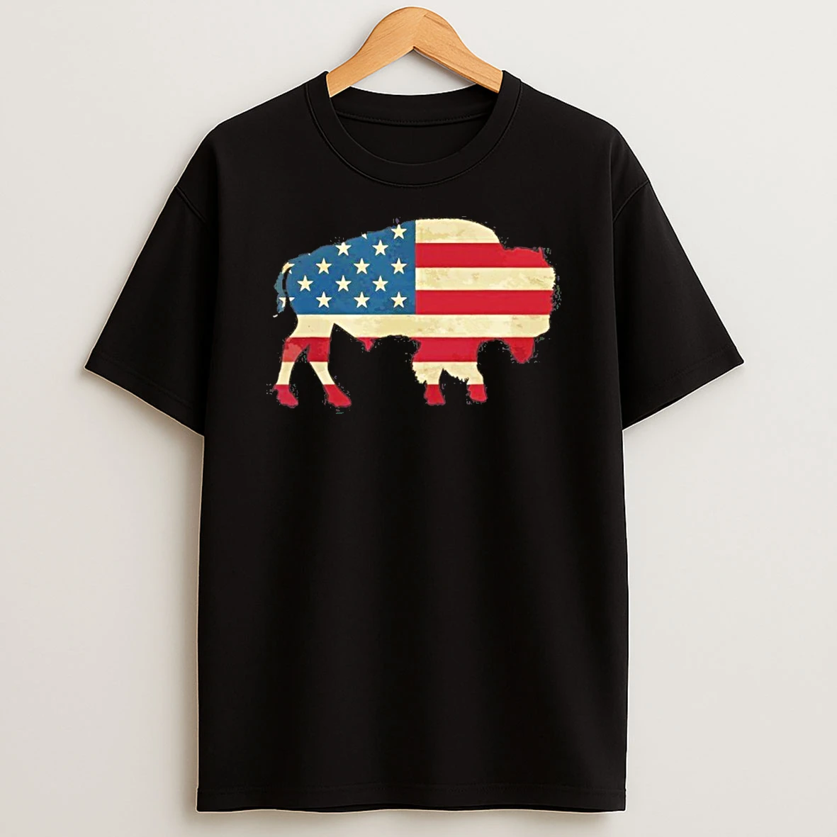 Vintage Buffalo American Flag Bison Patriotic Tshirt Hoodie