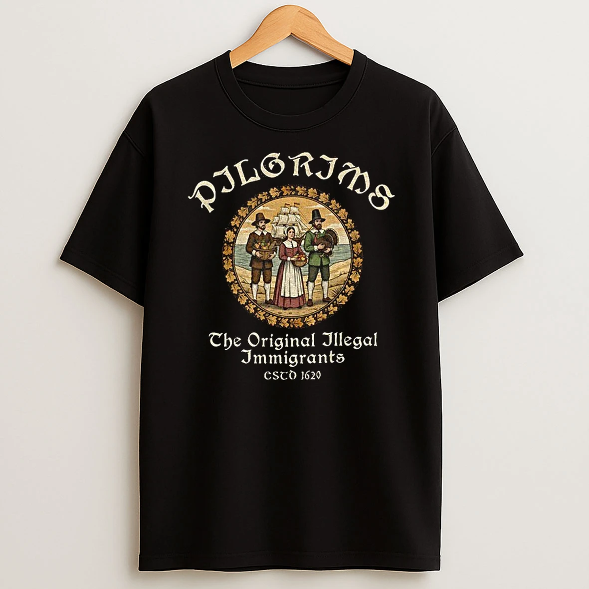 Vintage Thanksgiving Pilgrim Parody The Illegal Immigrants Tshirt Hoodie