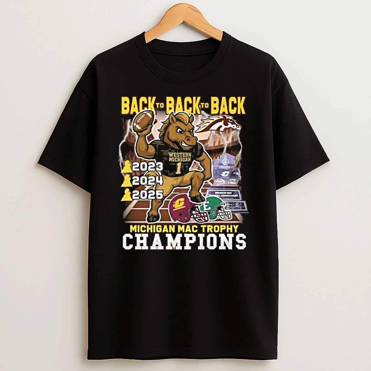 Western Michigan Broncos Michigan Mac Trophy Champions 2025 Back2back Tshirt Hoodie