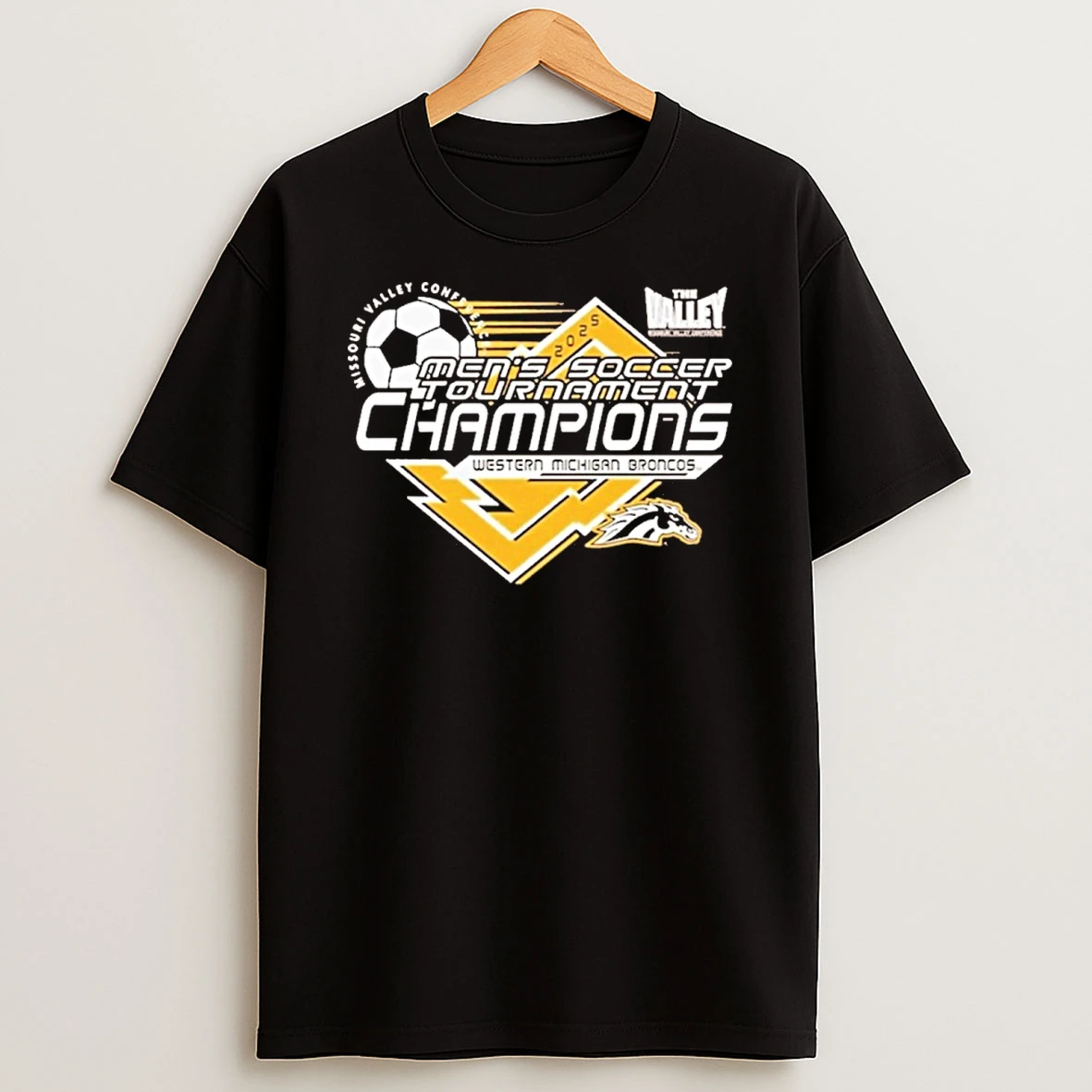 Western Michigan Broncos Missouri Valley Mens Soccer Tournament Champions 2025 Tshirt Hoodie