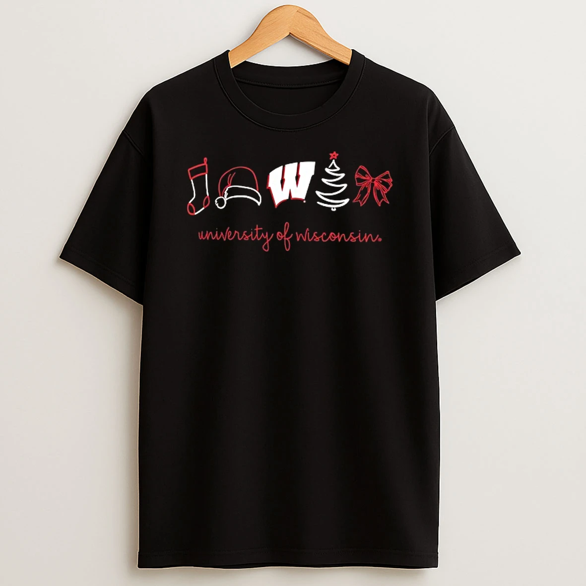 Wisconsin Badgers Christmas Sock Hat Tree Bow Elements Tshirt Hoodie