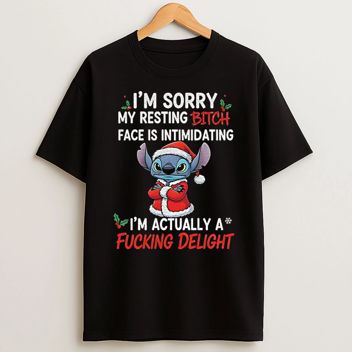 I256klej Stitch Santa Claus Im Sorry My Resting Bitch Face Is Intimidating Im Actually A Fucking Delight Christmas Tshirt Hoodie