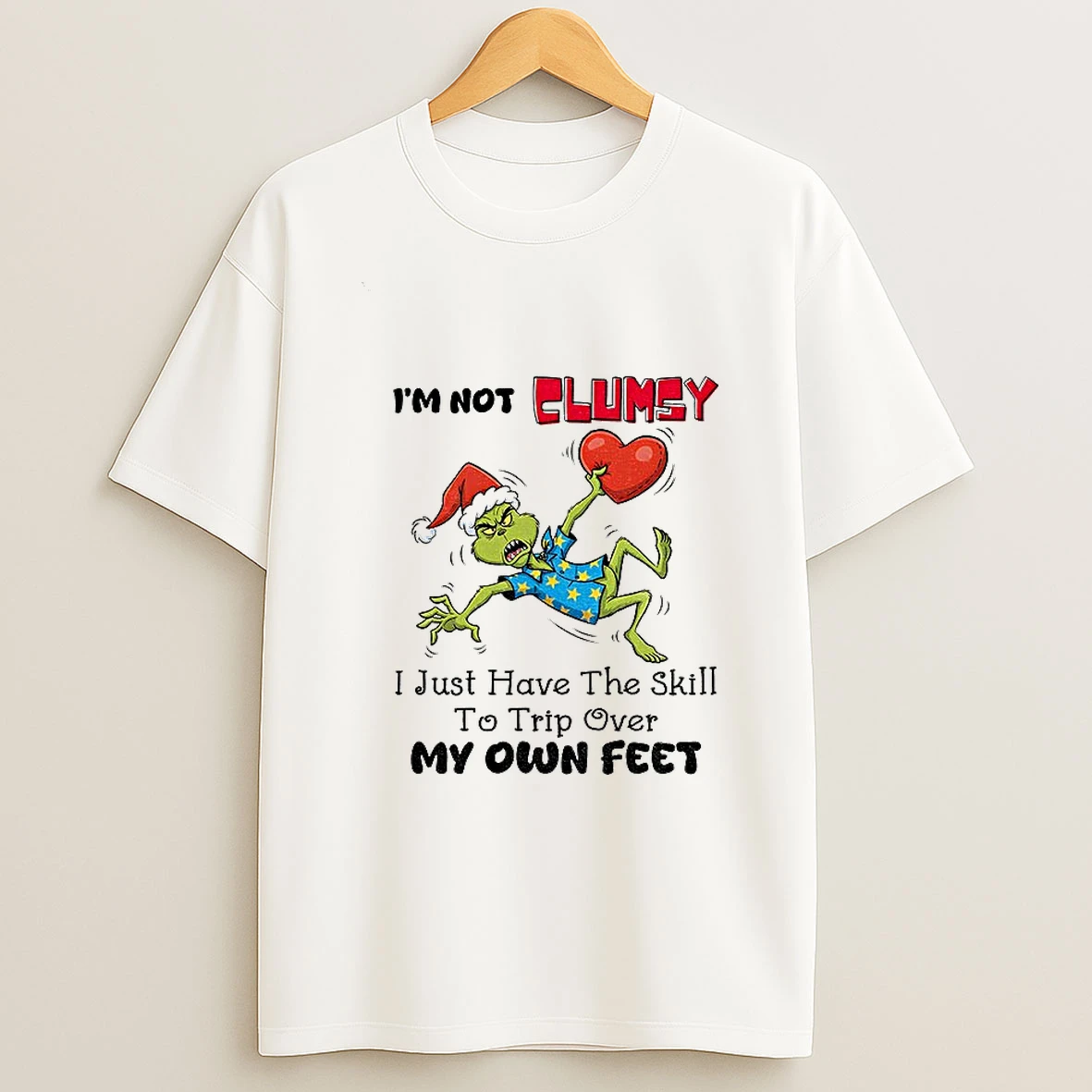 Yyvb5vaa Grinch Santa Hat Im Not Clumsy I Just Have The Skill To Trip Over My Own Feet Christmas Tshirt Hoodie