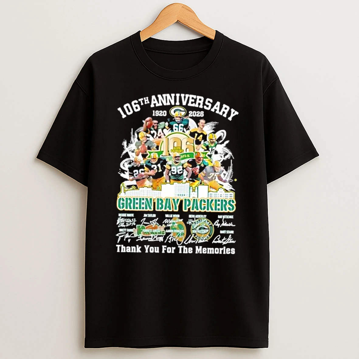 106th Anniversary 1920 2026 Green Bay Packers Reggie White And Legends Thank You For The Memories Skyline T Shirt