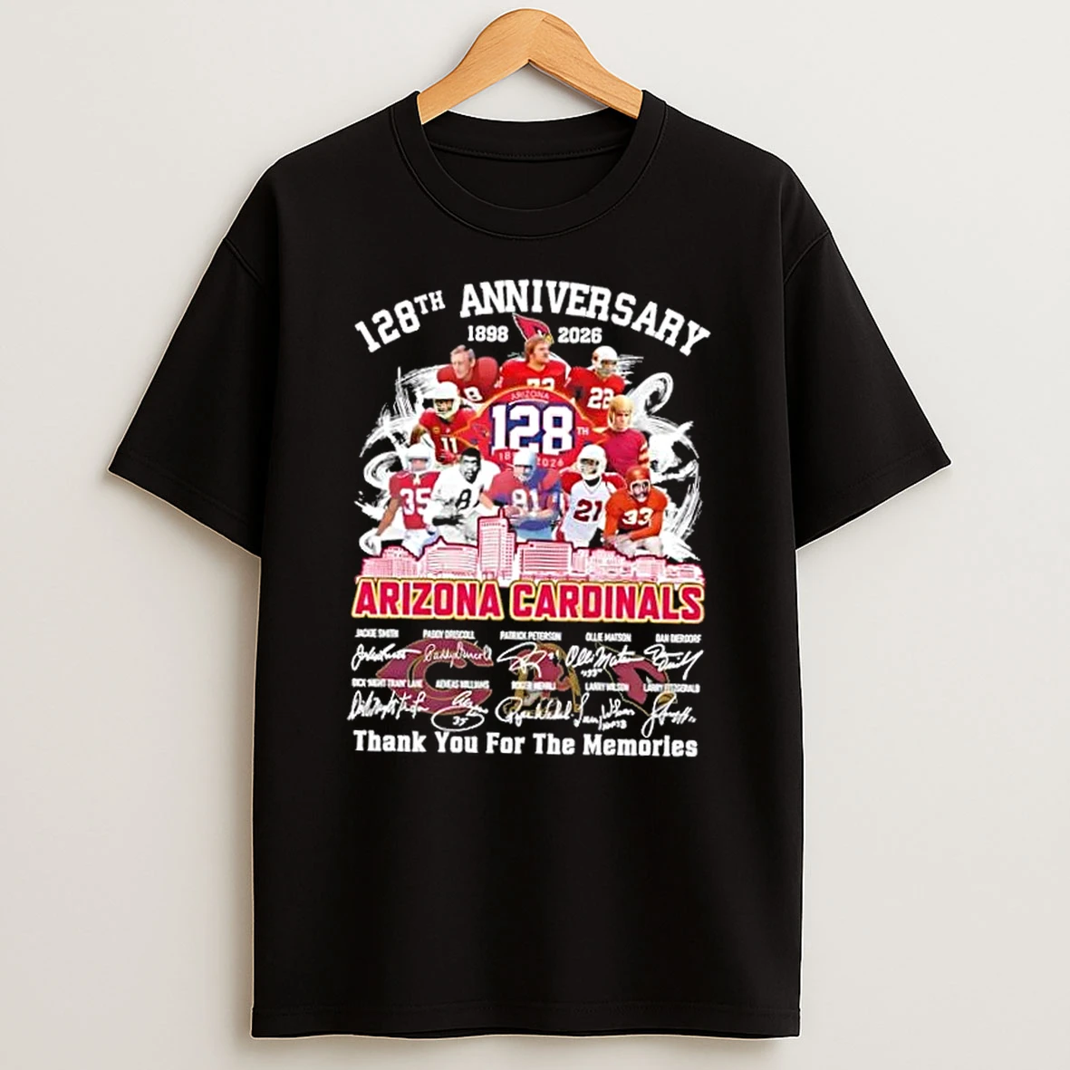 128th Anniversary 1898 2026 Arizona Cardinals Jackie Smith And Legends Thank You For The Memories Skyline T Shirt