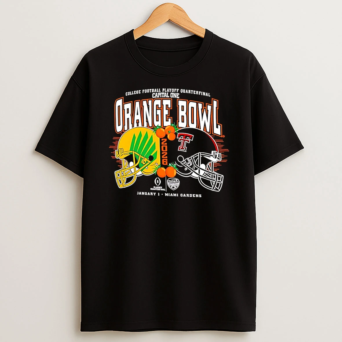 2025 26 Cfp Quarterfinal Orange Bowl Texas Tech Red Raiders Vs Oregon Ducks T Shirt
