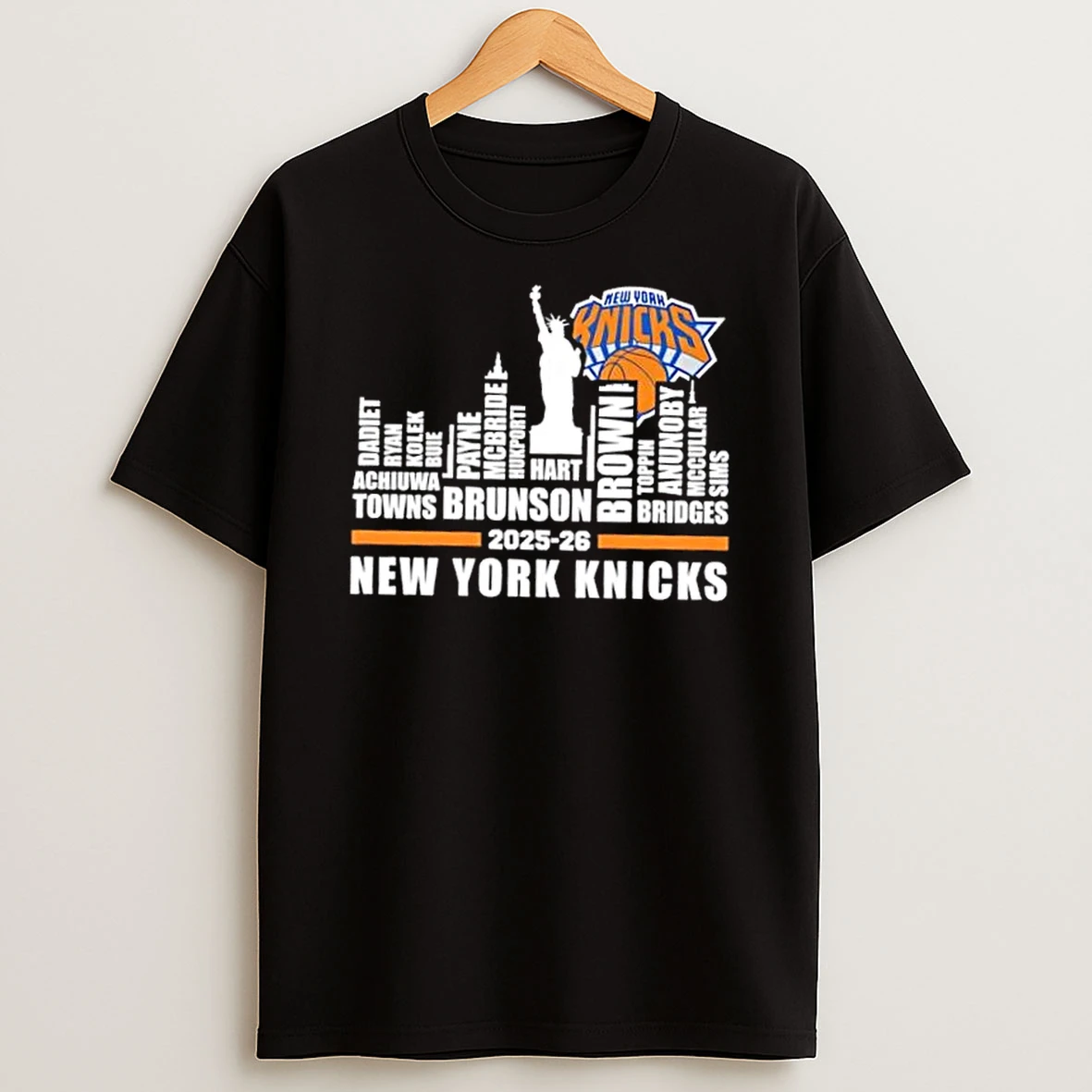 2025 26 New York Knicks Basketball All Names City Skyline T Shirt