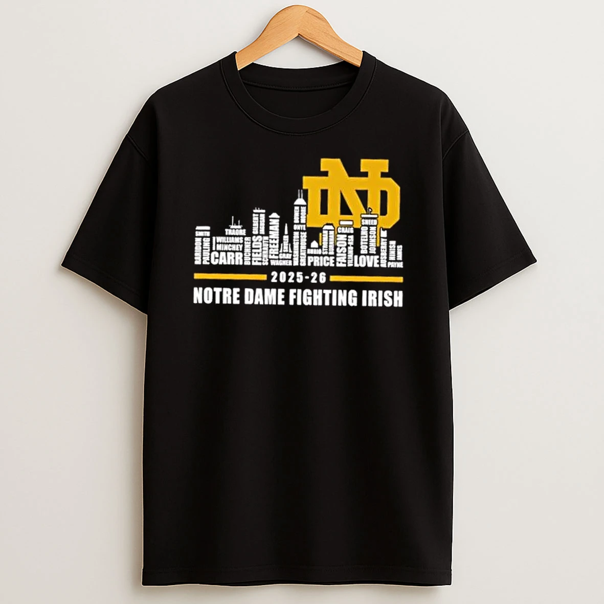 2025 26 Notre Dame Fighting Irish Football All Names City Skyline T Shirt