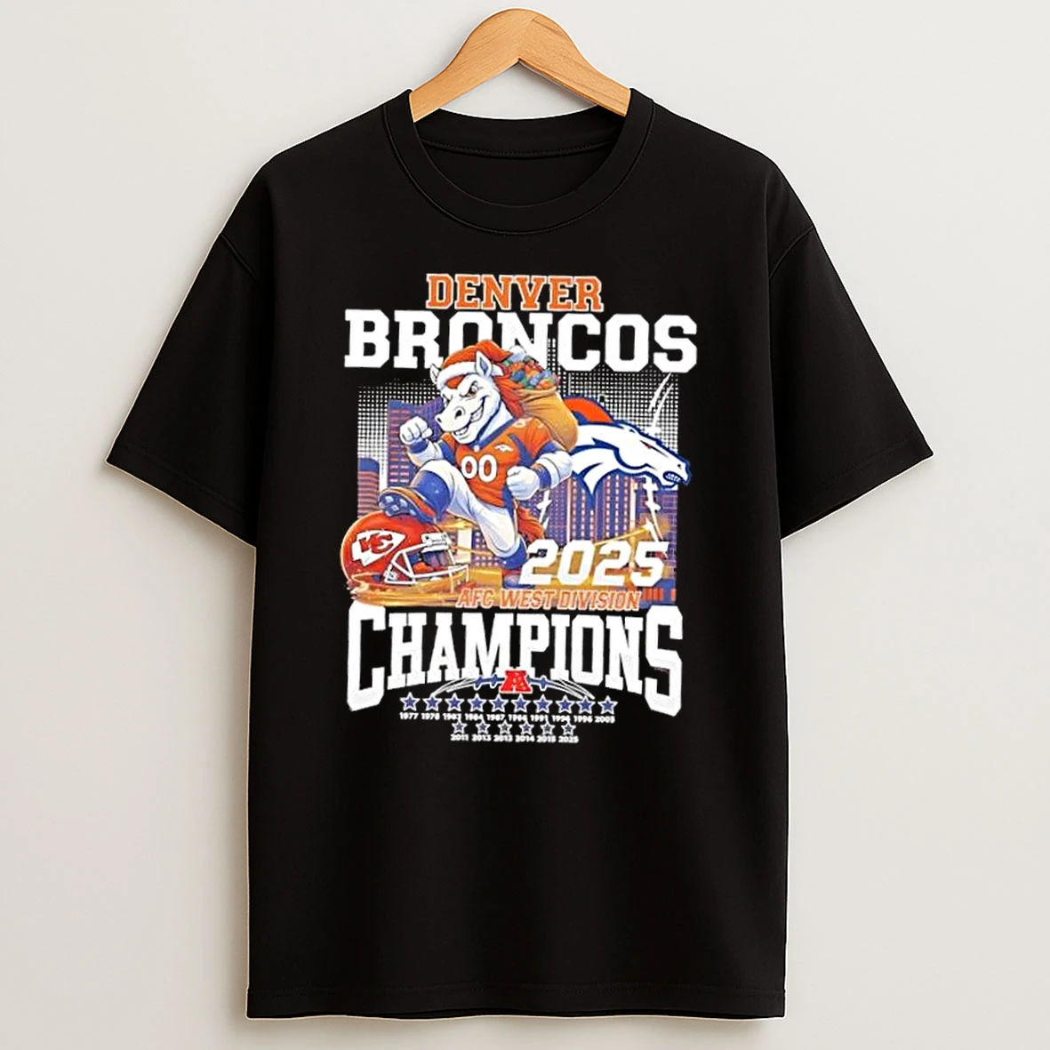 2025 Afc West Division Champions Denver Broncos Mascot All Time T Shirt
