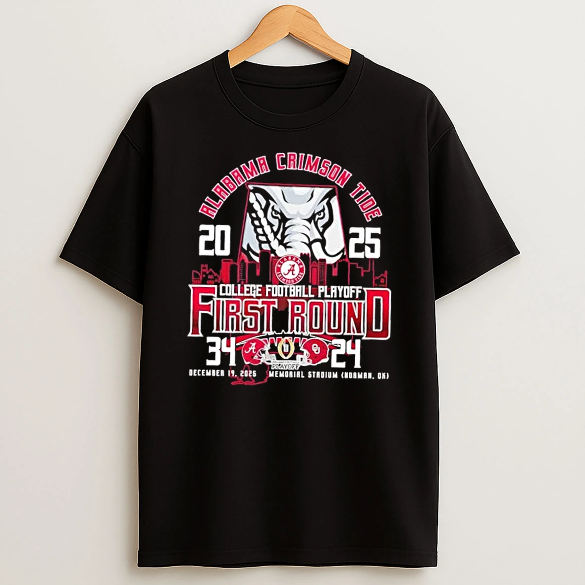2025 Alabama Crimson Tide College Football Playoff First Round Memorial Stadium Skyline T Shirt