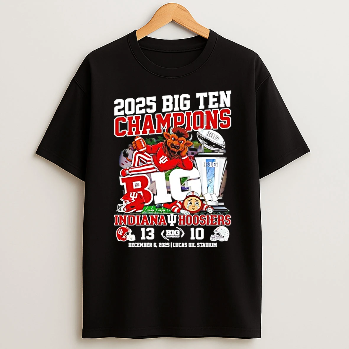 2025 Big Ten Champions Indiana Hoosiers 13 10 Score Mascot T Shirt