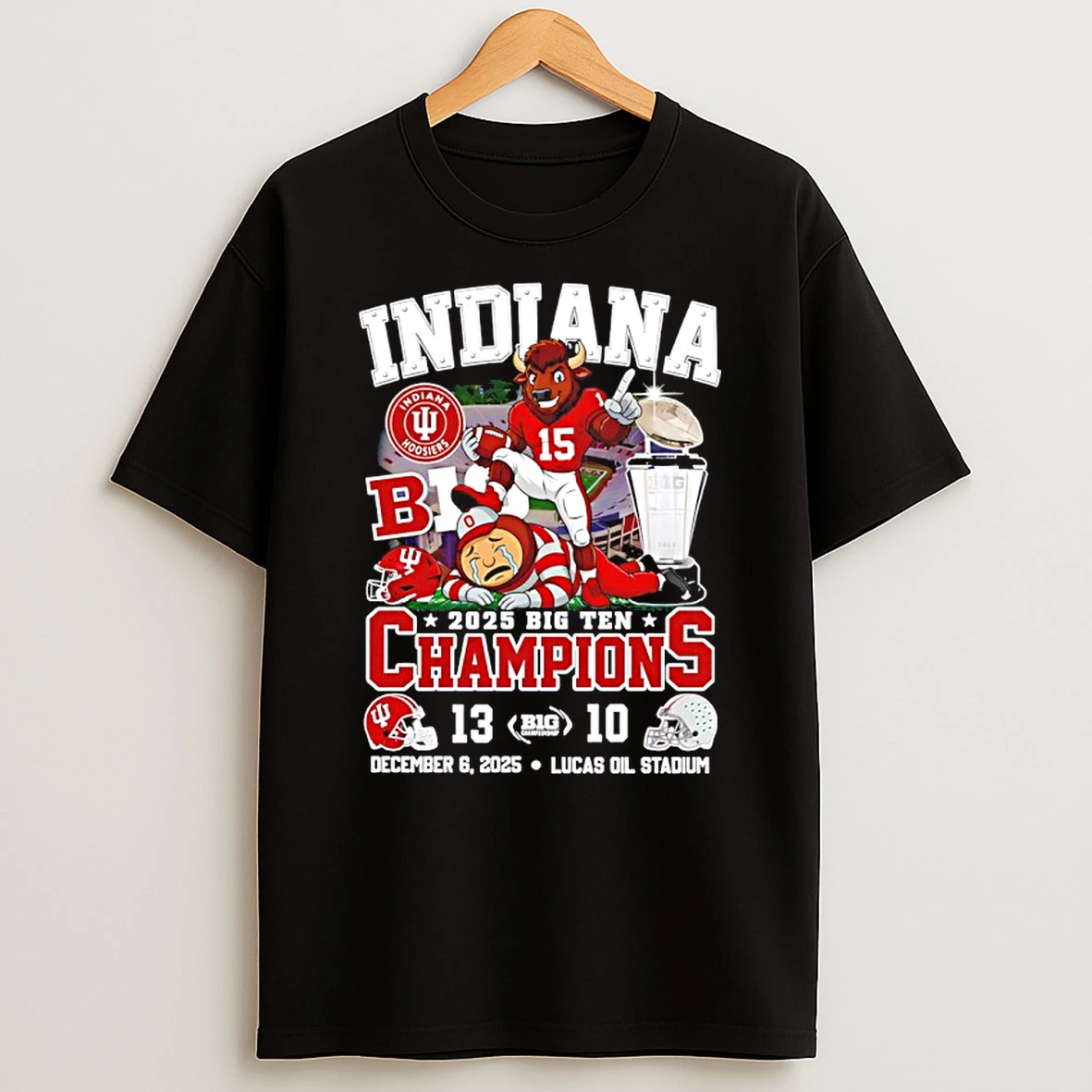 2025 Big Ten Champions Indiana Hoosiers Beat Ohio 13 10 Score Mascot T Shirt