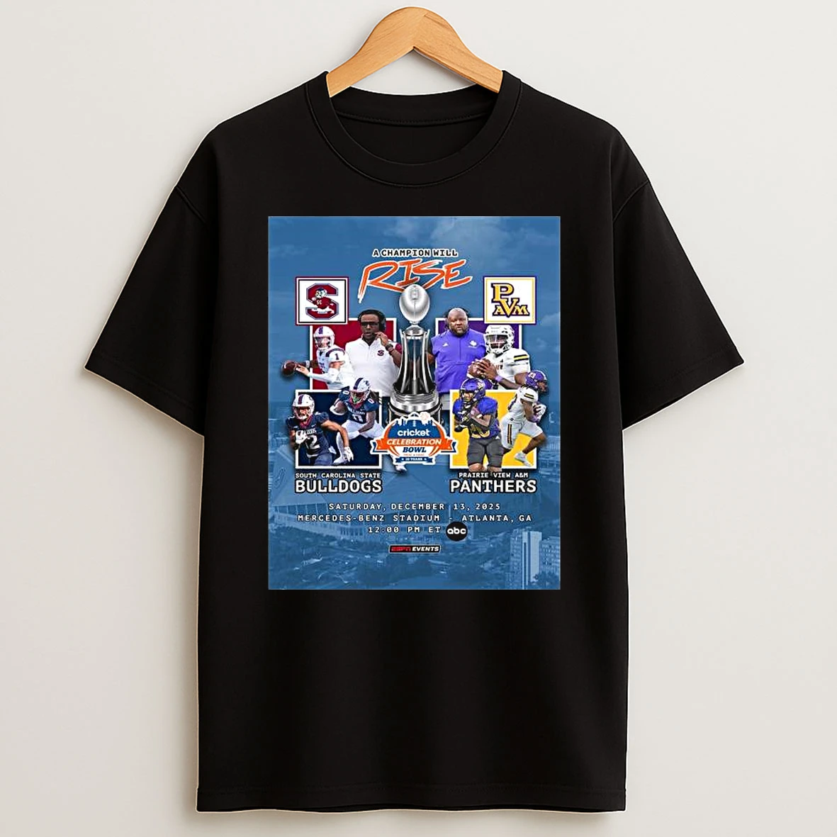 2025 Cricket Celebration Bowl Matchup South Carolina State Bulldogs Vs Prairie View A And M Panthers On December 13 2025 At Mercedes Benz Stadium In Atlanta Georgia T Shirt