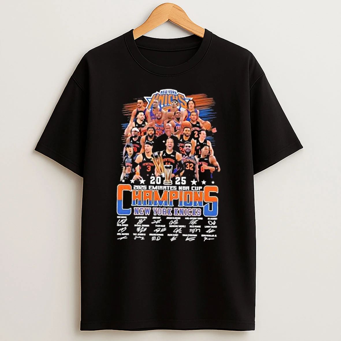 2025 Emirates Nba Cup Champions New York Knicks Mike Brown And All Players Signatures T Shirt