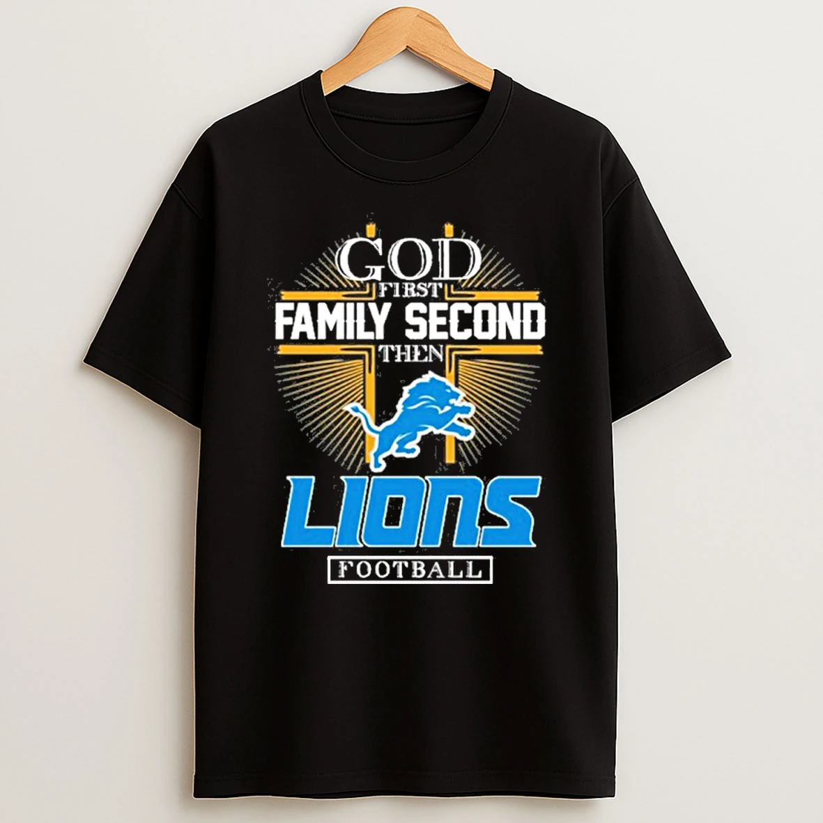 2025 God First Family Second Then Detroit Lions Football T Shirt