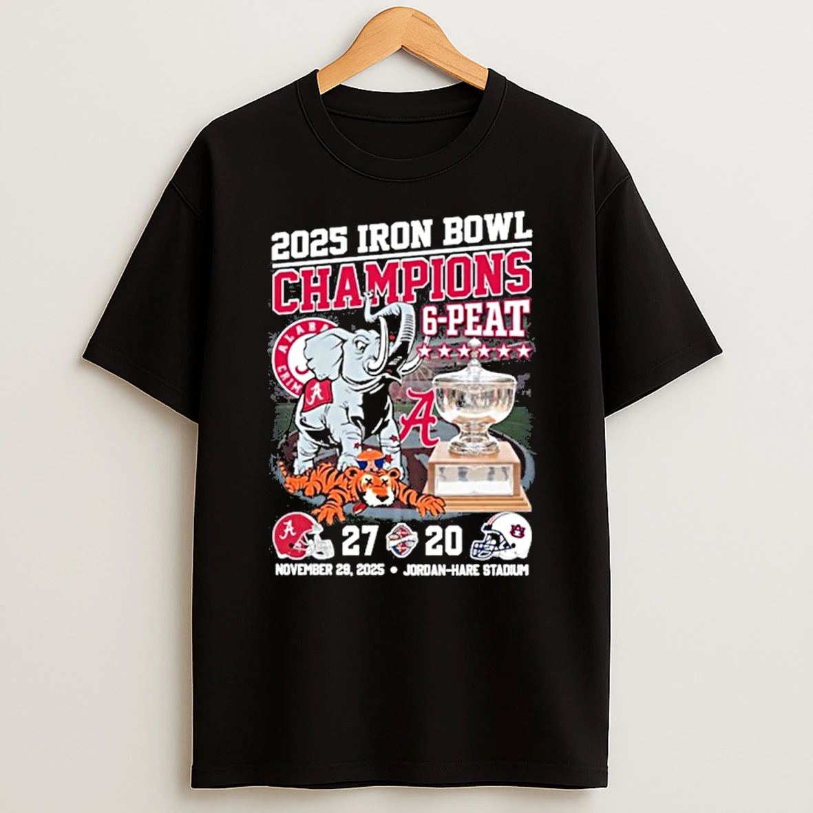 2025 Iron Bowl Champions 6 Peat Mascot Jordan Hare Stadium T Shirt