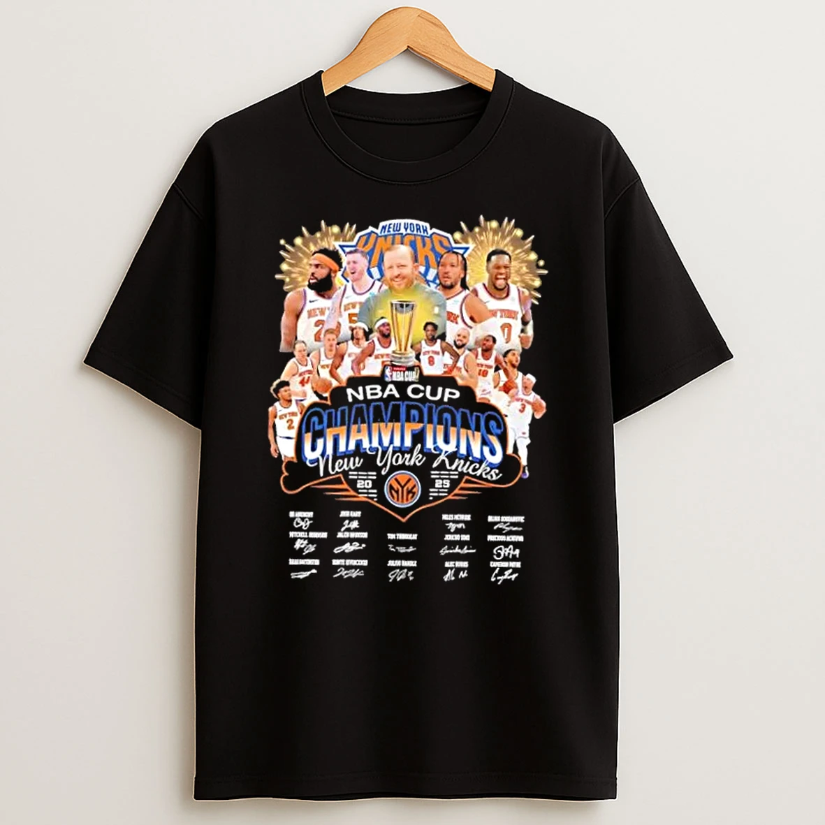 2025 Nba Cup Champions New York Knicks Mvp Jalen Brunson And All Players Signatures T Shirt