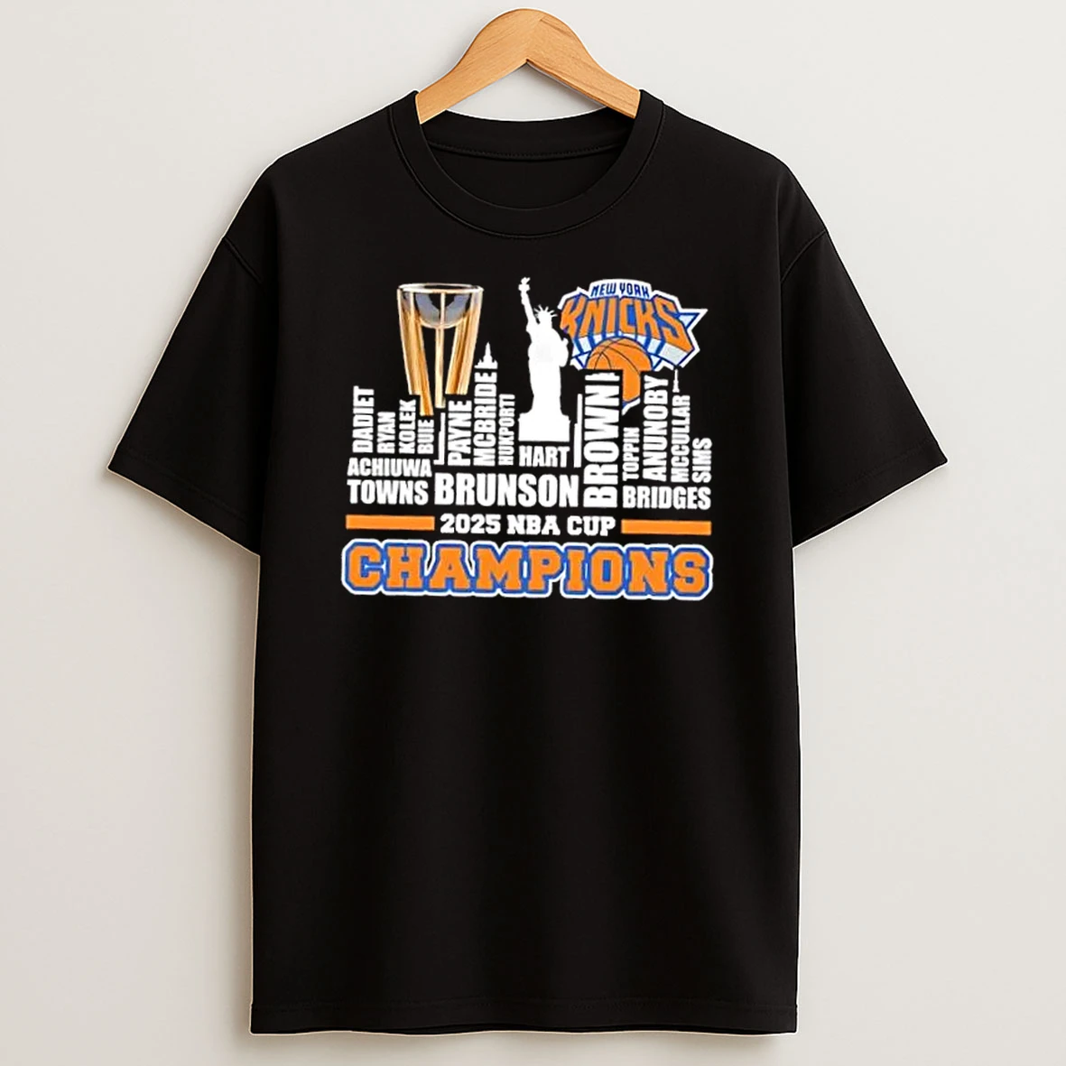 2025 Nba Cup Champions New York Knicks All Names City Skyline T Shirt