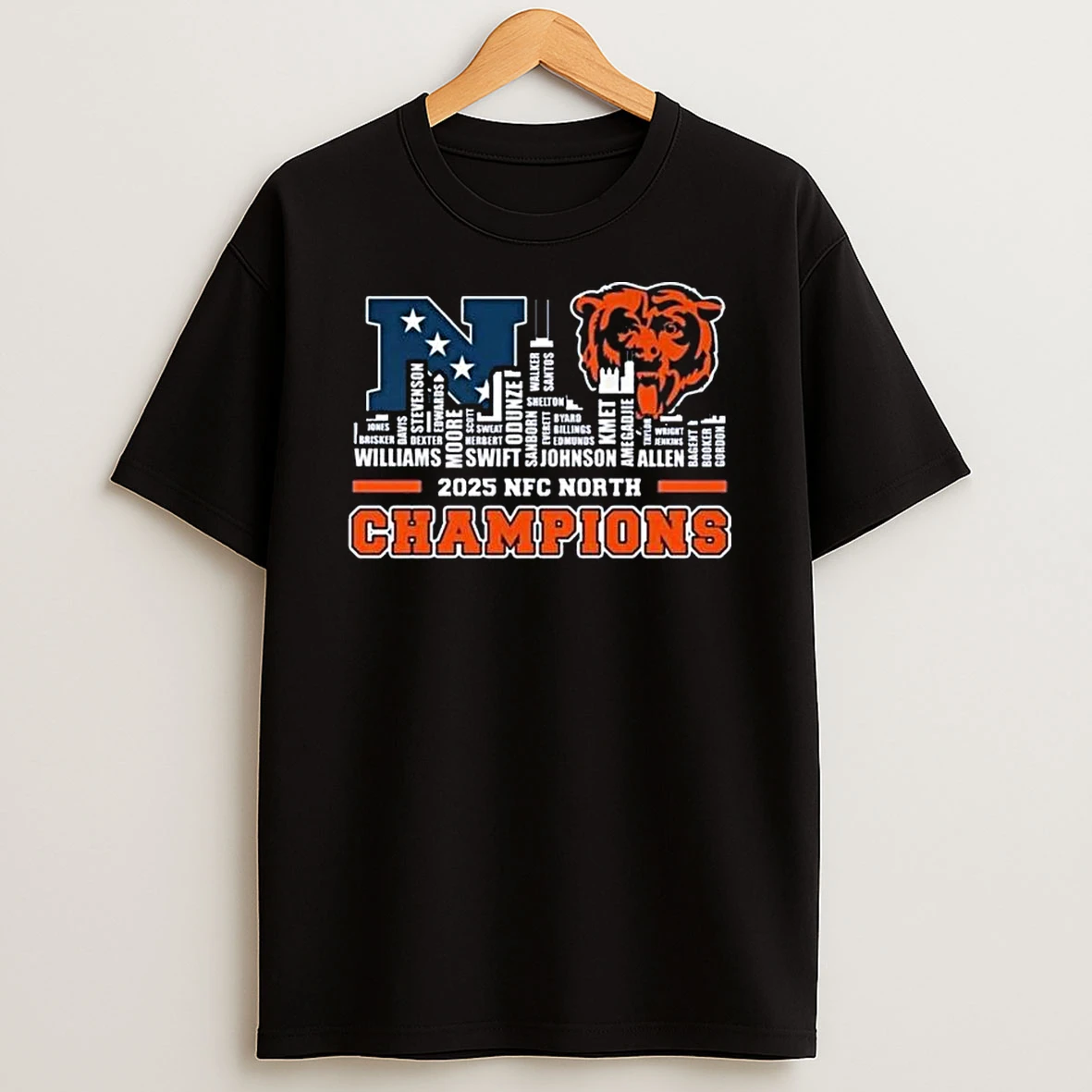 2025 Nfc North Champions Chicago Bears Skyline Names Logo T Shirt