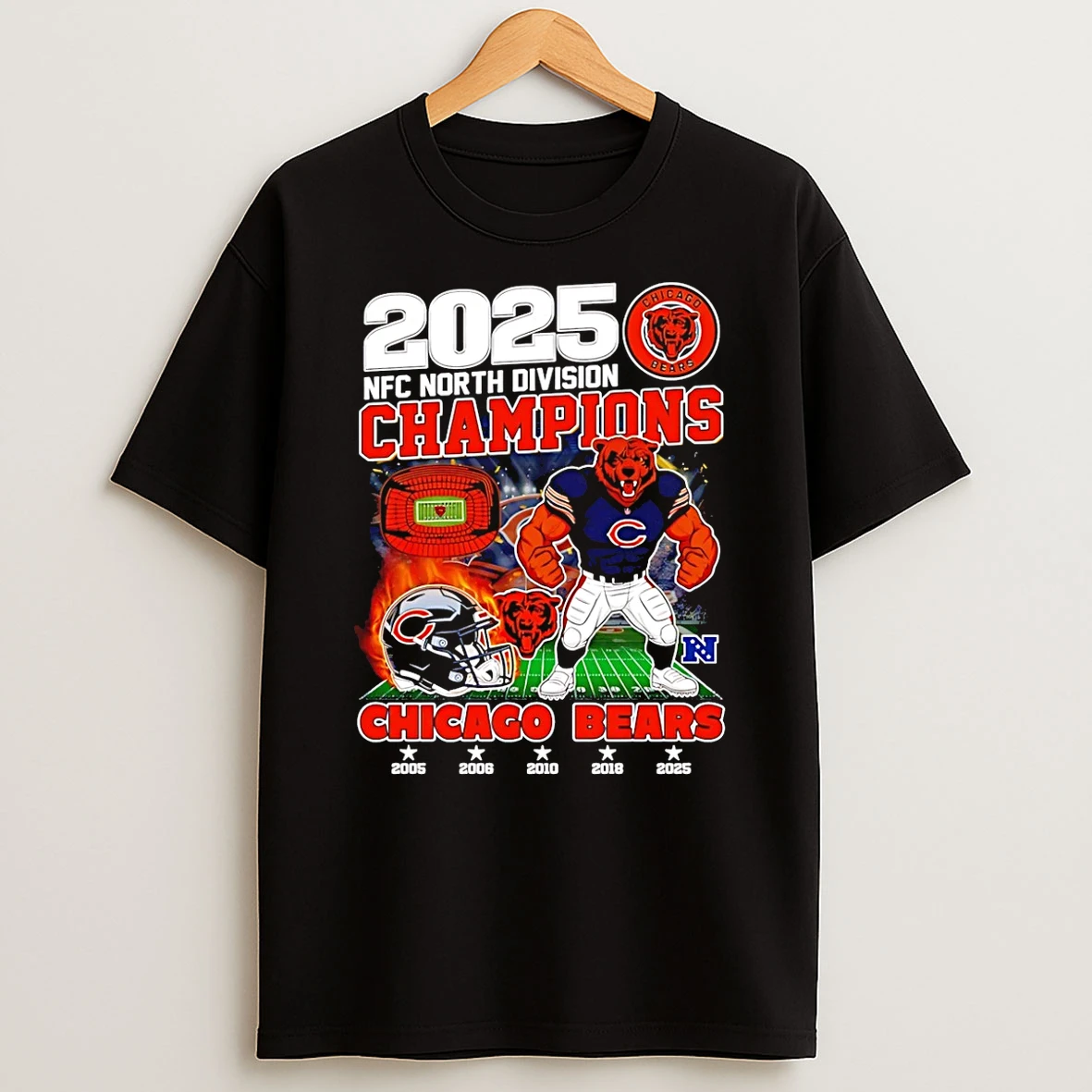 2025 Nfc North Division Champions Chicago Bears 5th Time Mascot T Shirt