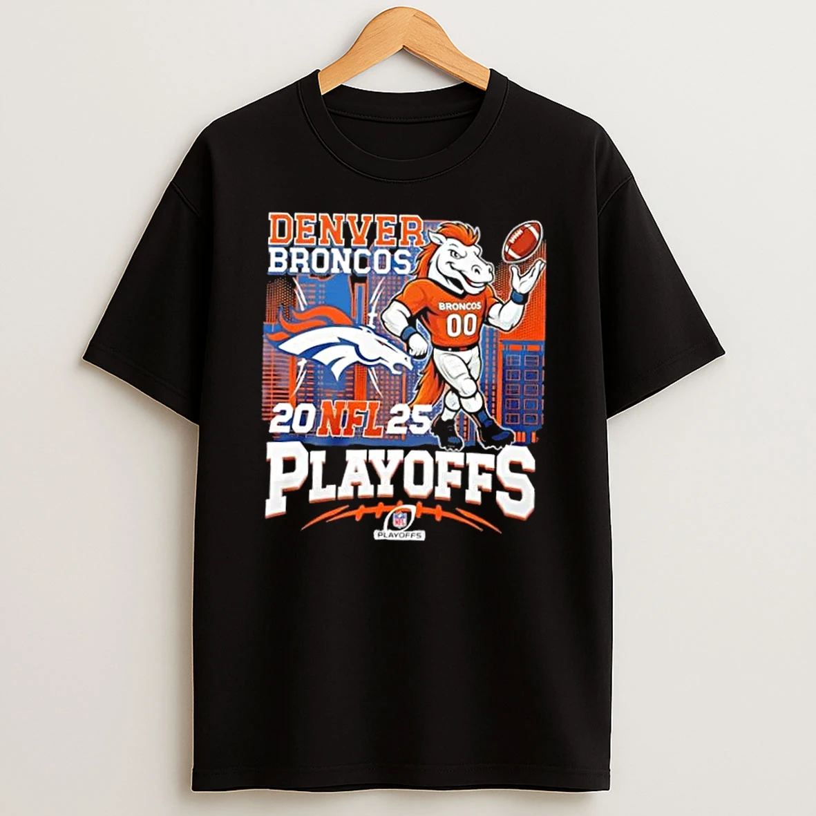 2025 Nfl Playoffs Denver Broncos Mascot City Skyline T Shirt
